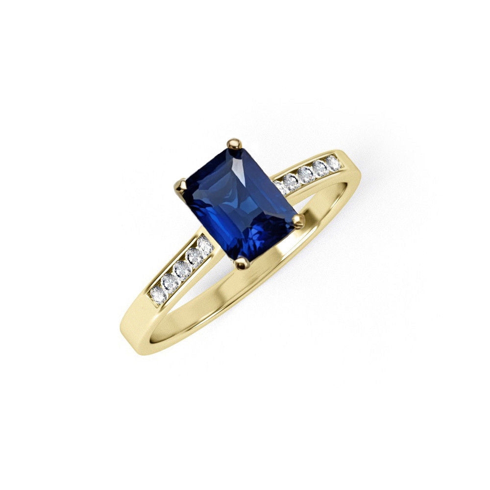G Emerald Cut Blue CZ Ladies Ring