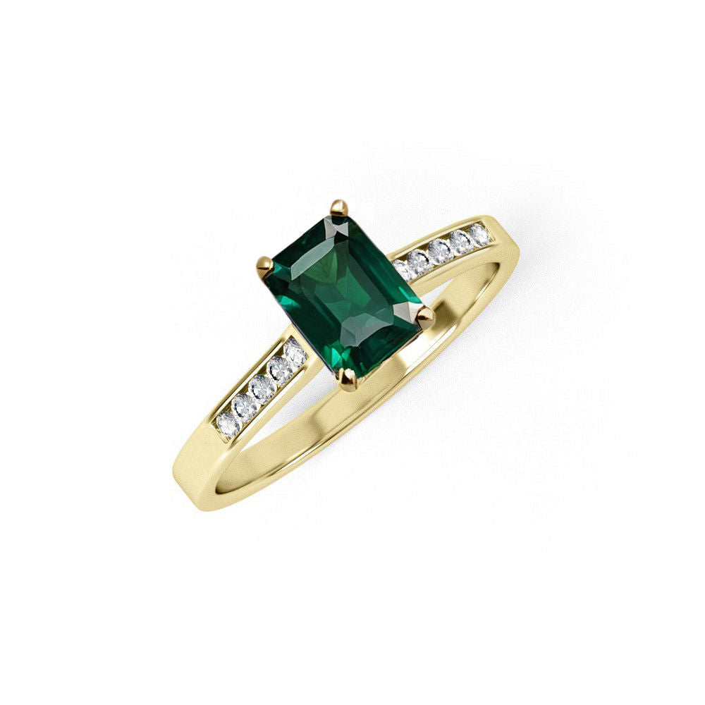 9ct Yellow Gold Emerald Cut Green Cubic Zirconia Ladies Ring