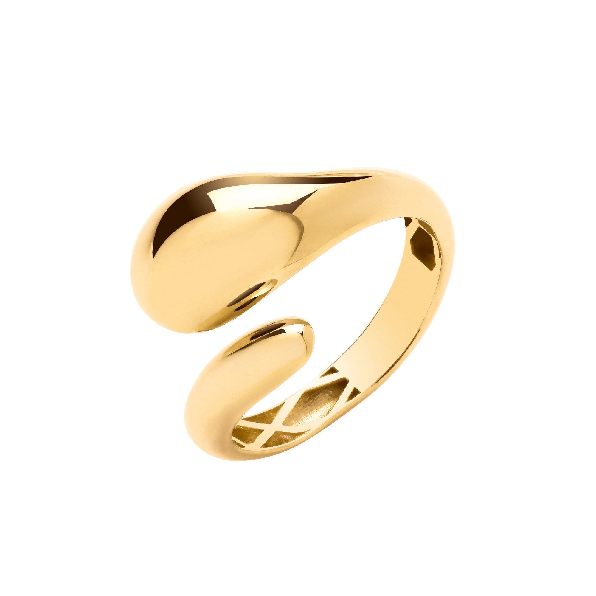 9ct Yellow Gold Cross Over, Teardrop Ladies Ring