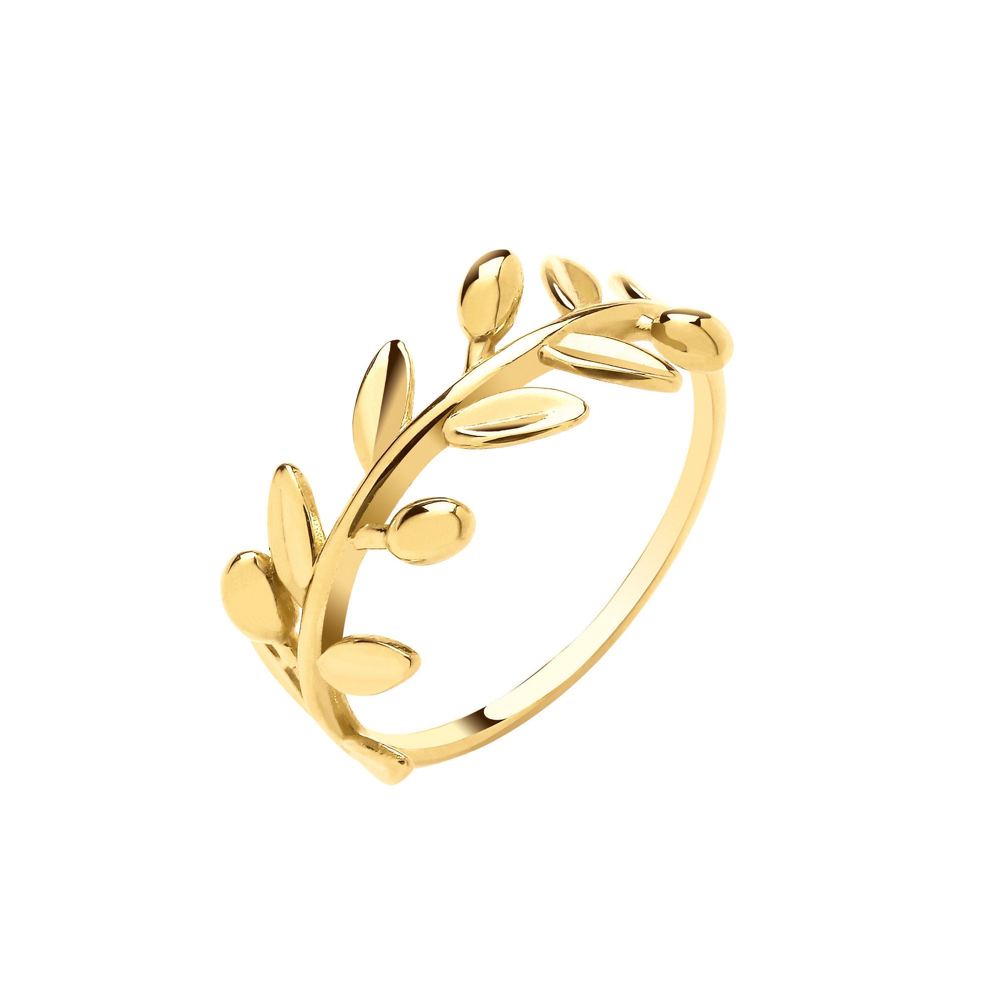 9ct Yellow Gold Leaf with Olives Ladies Ring