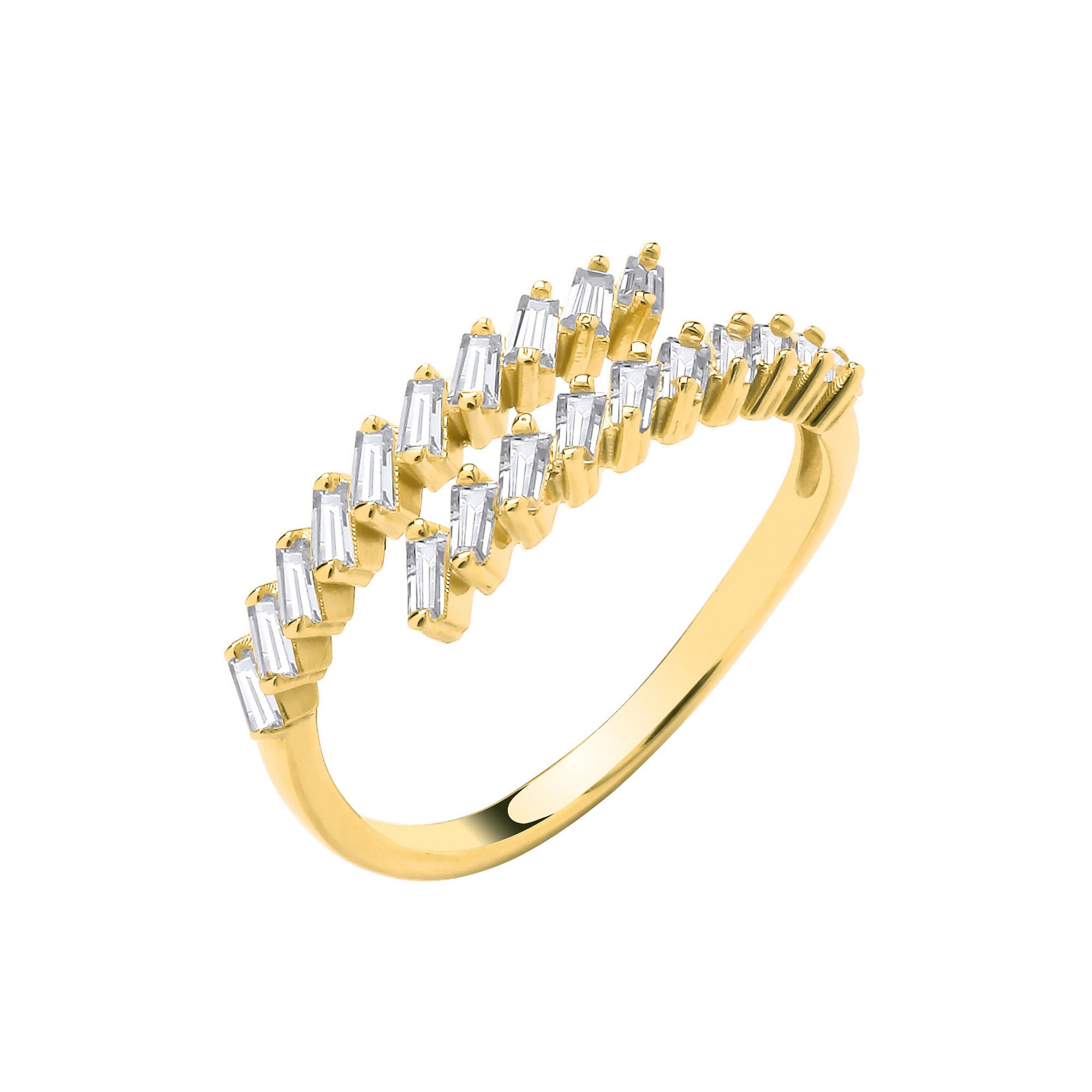G  Cross-Over CZ Baguettes Ladies Ring