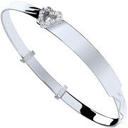 Silver Baby ID with Cz Heart Expandable Bangle