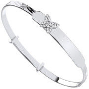 Silver CZ Butterfly Expandable ID Baby Bangle