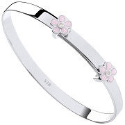 Silver Pink Enamel & CZ Flowers Expandable Baby Bangle