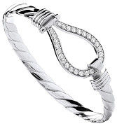 Silver Cubic Zirconia Hook Gents Bangle