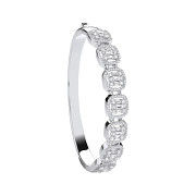 Baguette & Round CZs Halo Style Bangle