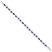 Silver 5.8mm Sapphire Blue Oval Cubic Zirconia Ladies Bracelet