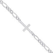 Silver Figaro  Chain with  Cz Cross Bracelet