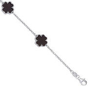 Silver BLACK Enamel Four Leaf Clover Bracelet 7"