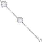 Silver WHITE Enamel Four Leaf Clover Bracelet