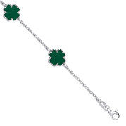 "Silver GREEN Enamel Four Leaf Clover Bracelet