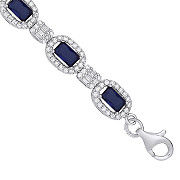 Silver Cubic Zirconia & Blue Halo Style Ladies Bracelet
