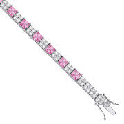 Silver Pink and Clear Cubic Zirconia Tennis Ladies 6.2mm Bracelet