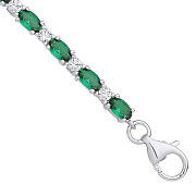 Silver Green & Clear CZ Silver Tennis Ladies Bracelet