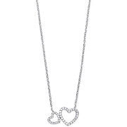 Silver Cubic Zirconia Hearts 16" Necklace