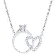 Silver Chain with Little Cubic Zirconia Engagement Ring & Heart