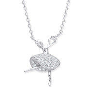 Silver Cubic Zirconia Dancing Ballet Dancer Necklace