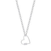 Silver Oval Link Chain, Heart Cubic Zirconia Charm Necklace