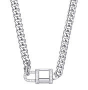 Silver CZ Padlock Choker Necklace