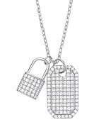 Silver Cubic Zirconia Padlock & Dog Tag Necklace