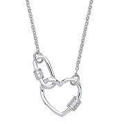 Silver Heart Paper Clip Cubic Zirconia 16" Necklace