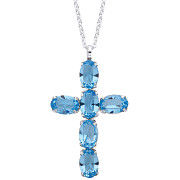 Silver Blue Crystal Cross Pendant on Chain