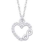 Silver CZ Heart Infinity Pendant Necklace