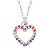 Silver Multi Colour CZ Heart Pendant Necklace