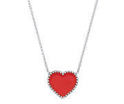 Silver RED Enamel Heart Pendant on Chain