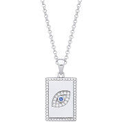 Silver Dog Tag CZs Evil Eye Pendant on Chain