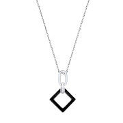 Silver Square Black Enamel Pendant Chain