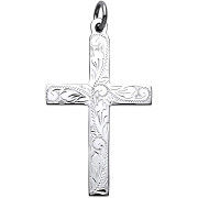 Silver Solid Large Cross with Design and Plain Back