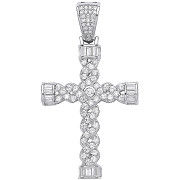Silver Plait Style Fancy Cubic Zirconia Cross