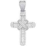 Silver Round & Baguette CZs Kiss Cross