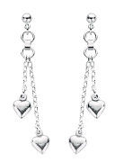 Silver 2-Strand Heart Drop Earrings