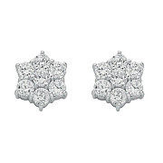 Silver Fancy Cluster Cubic Zirconia Stud Earrings