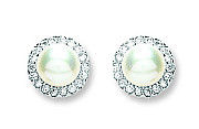 Silver Pearl & Cubic Zirconia Stud Earrings