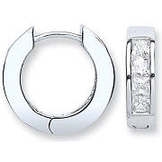 Silver Cubic Zirconia Princess Cut Huggies