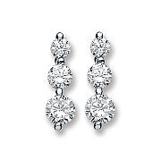 Silver 3 Cz Graduated Drop Earrings