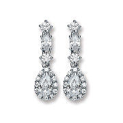 Silver Cubic Zirconia Graduated Teardrop Stud Earrings