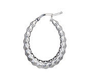 Silver Faceted Oval Hallow Hoop Earrings