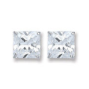 Silver Princess Cut Cubic Zirconia 6mm Studs