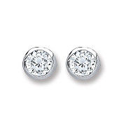 Silver 4mm Round Cz Rub Over Set Studs