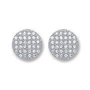 Silver Button Cz Stud Earrings
