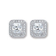 Silver Square Cubic Zirconia Stud Earrings