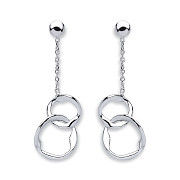 Silver Fancy Inter Locking Circle Drop Earrings