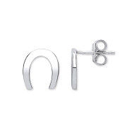Silver Lucky Horseshoe Stud Earrings