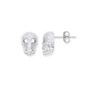 Silver Cubic Zirconia Skull Stud Earrings