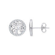 Silver Tree of Life Cubic Zirconia Stud Earrings