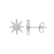 Silver Starburst CZ Studs